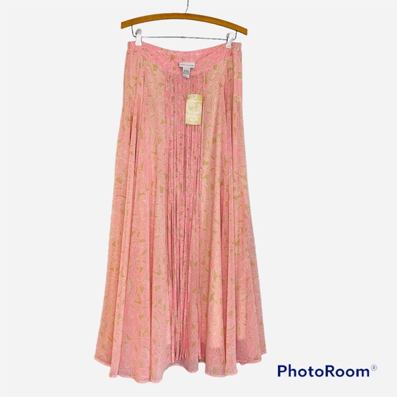 SOLD Soft Surroundings St Germain Pink Georgette Fringe Maxi Skirt Medium - Picture 3 of 16
